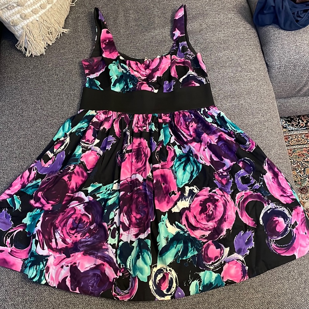 Love… Andy neon pink green purple mini skater dress size medium